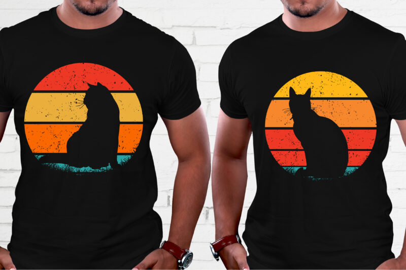 Cat Retro Vintage Sunset T-Shirt Graphic