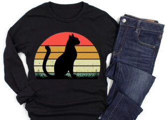 Cat Retro Vintage Sunset T-Shirt Graphic
