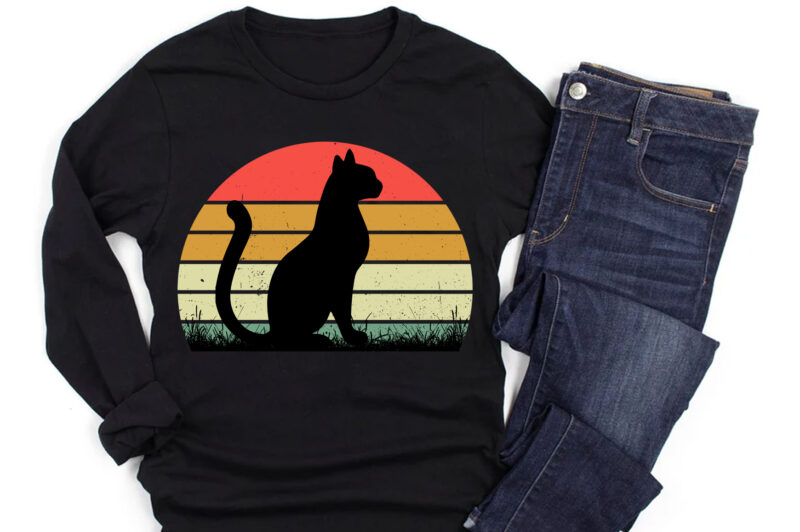 Cat Retro Vintage Sunset T-Shirt Graphic