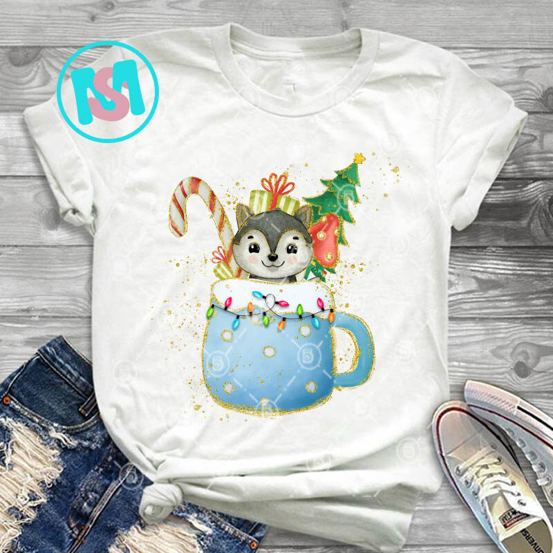 Merry Christmas Animals Coffee Cup PNG, Xmas PNG, Animals PNG