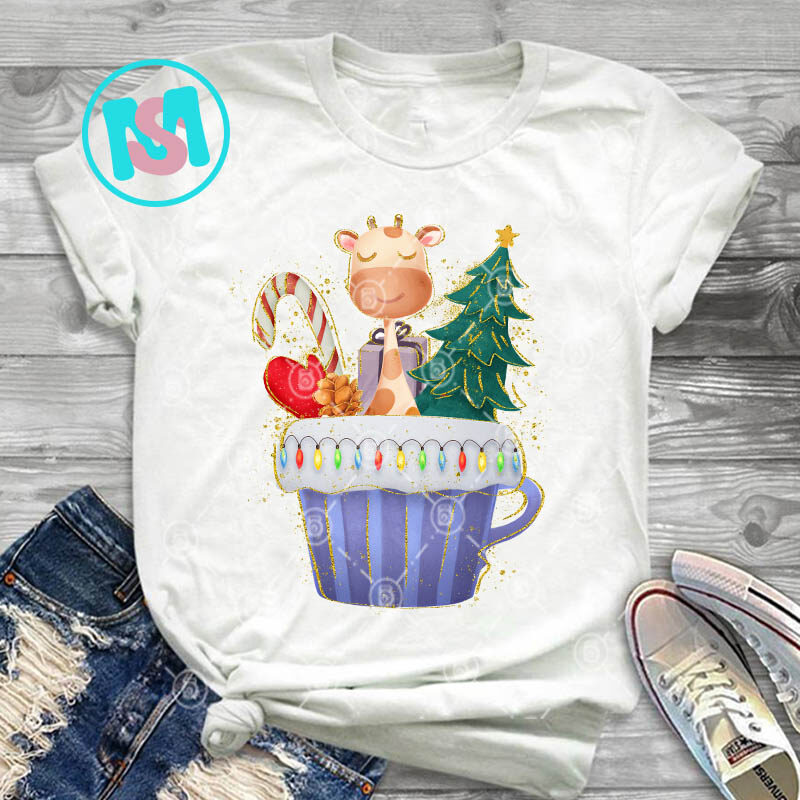 Merry Christmas Animals Coffee Cup PNG, Xmas PNG, Animals PNG