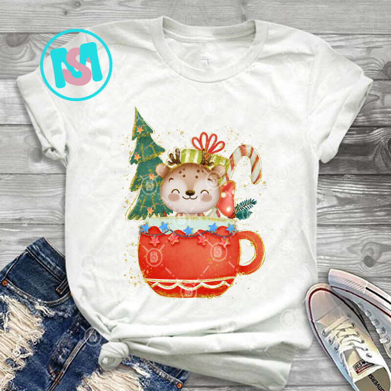 Merry Christmas Animals Coffee Cup PNG, Xmas PNG, Animals PNG