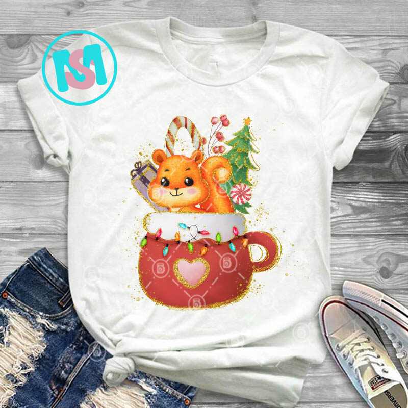 Merry Christmas Animals Coffee Cup PNG, Xmas PNG, Animals PNG