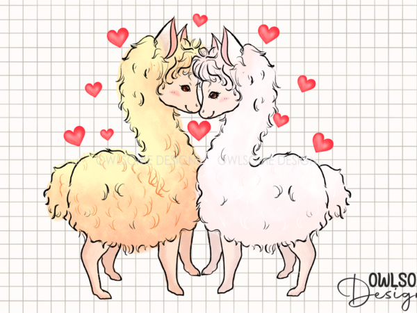 Couple of llamas in love valentine day png t shirt vector file