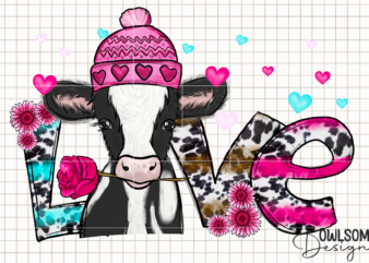 Cow Love Valentine PNG Sublimation t shirt vector file