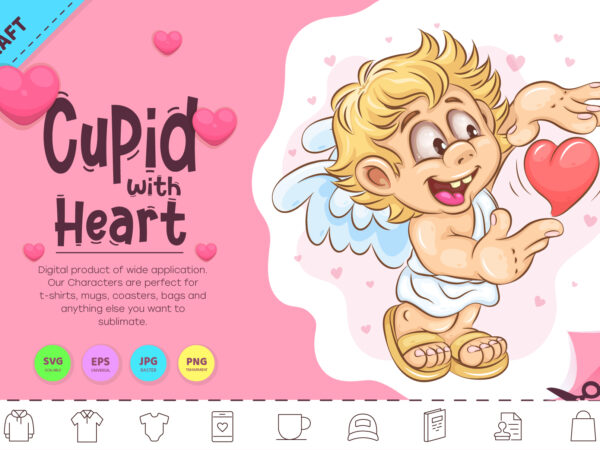 Cute cupid with heart. clipart t shirt vector file