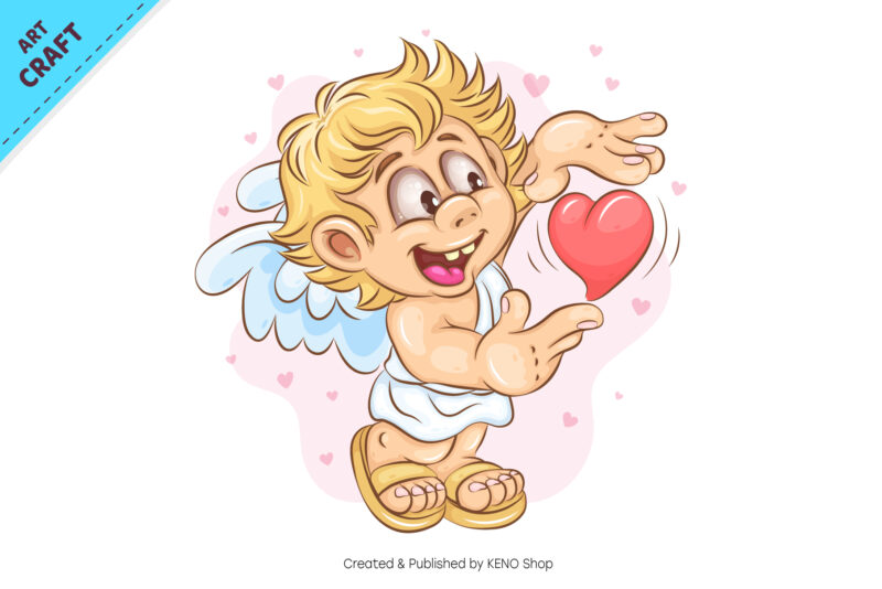 Cute Cupid with Heart. Clipart