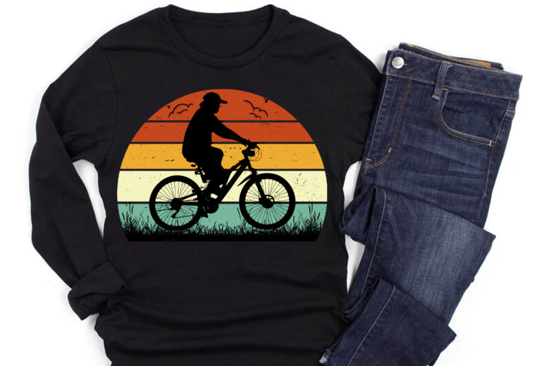 Cycling Dad Retro Vintage Sunset T-Shirt Design