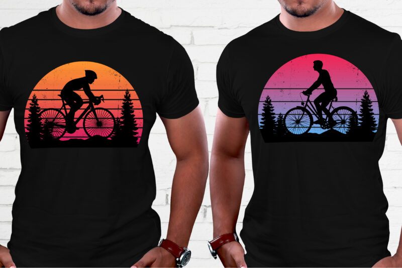 Cycling Sunset Colorful T-Shirt Graphic
