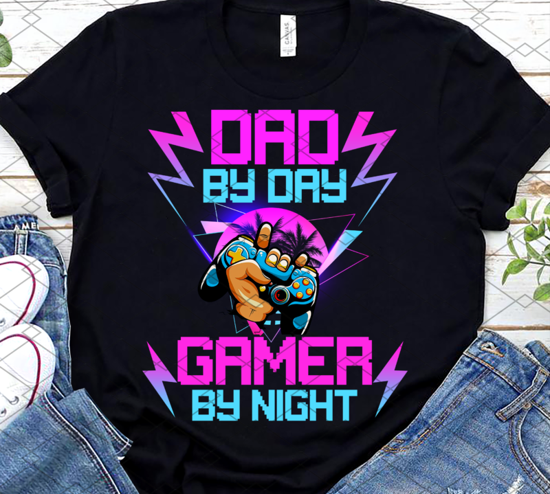 Dad By Day Gamer By Night Png, Dad Level Unlocked Gamer Shirt , Retro Gaming Gift T- shirt ,Father_s Day Gift, Funny Daddy Gamer PNG File TL