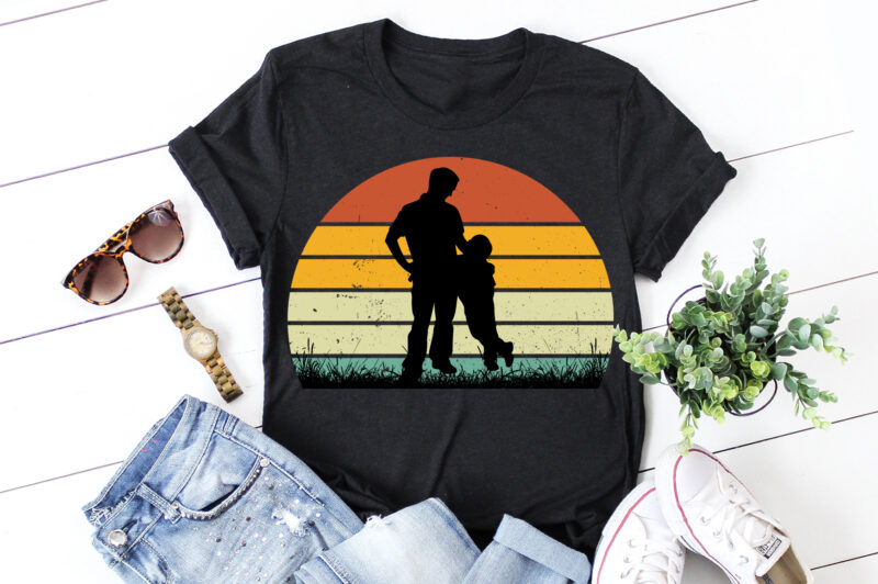 Dad Son Retro Vintage Sunset T-Shirt Graphic