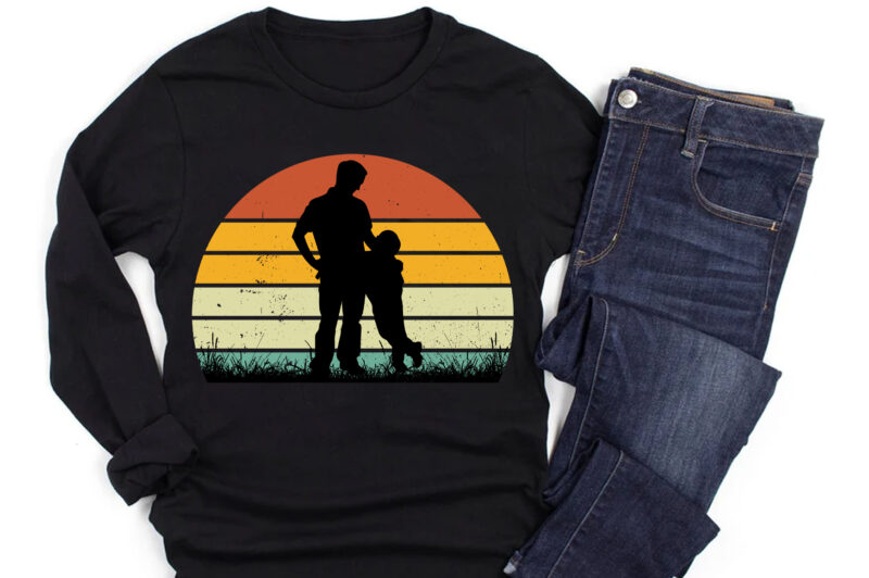 Dad Son Sunset Colorful T-Shirt Graphic