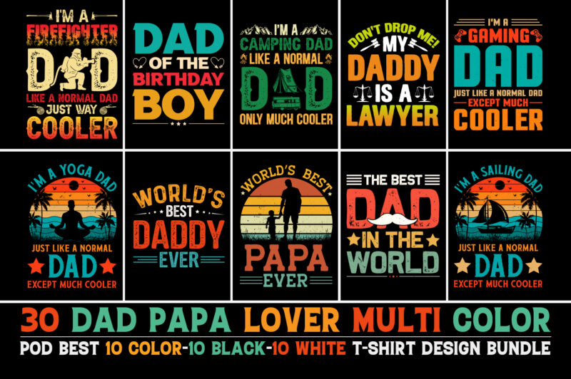 Dad Sunset Vintage T-Shirt Design Bundle