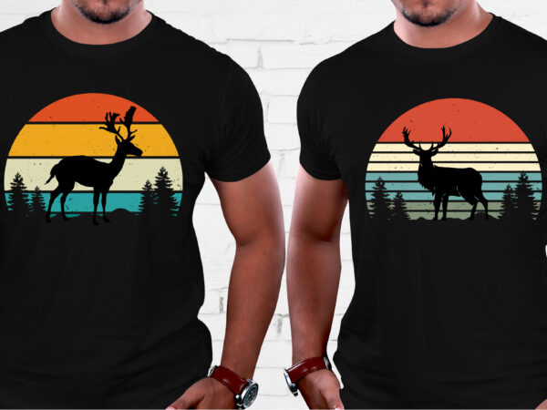 Deer hunting retro vintage sunset t-shirt graphic