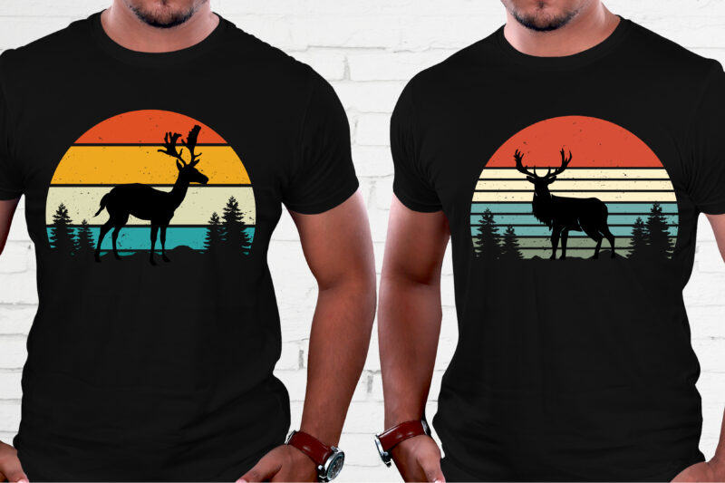 Deer Hunting Retro Vintage Sunset T-Shirt Graphic