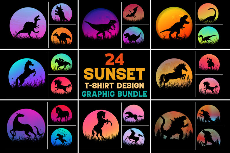 Retro Vintage Sunset T-Shirt Graphic Bundle