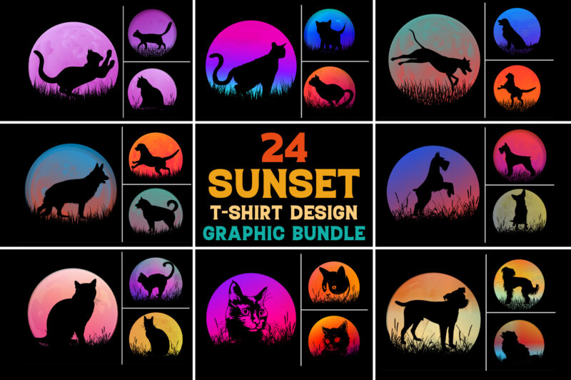 Sunset Retro Vintage T-Shirt Design Graphic Vector Bundle