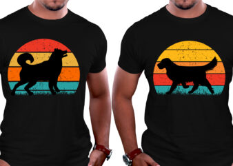 Dog Sunset Retro Vintage T-Shirt Graphic