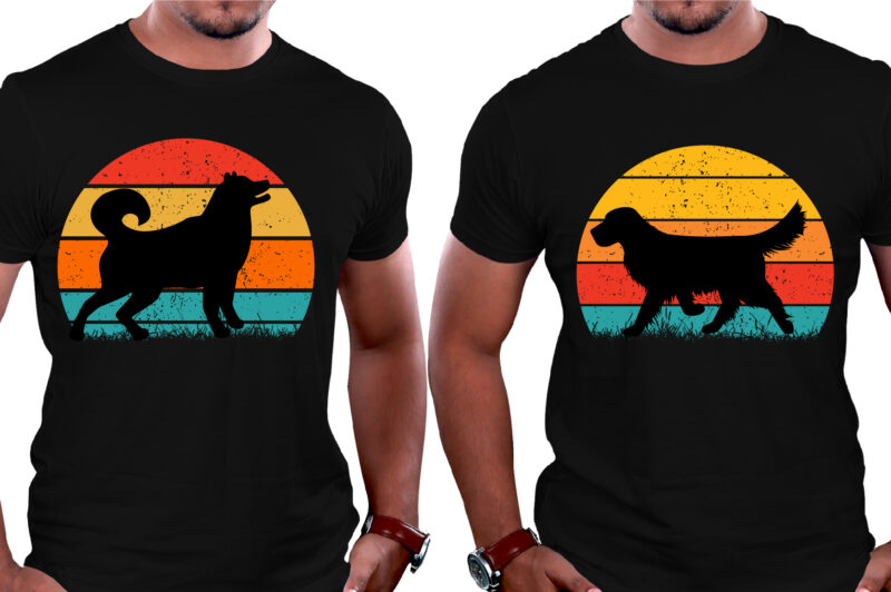 Dog Sunset Retro Vintage T-Shirt Graphic