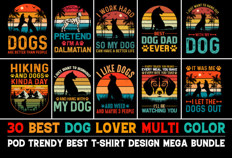 Dog Vintage Sunset T-Shirt Design Bundle