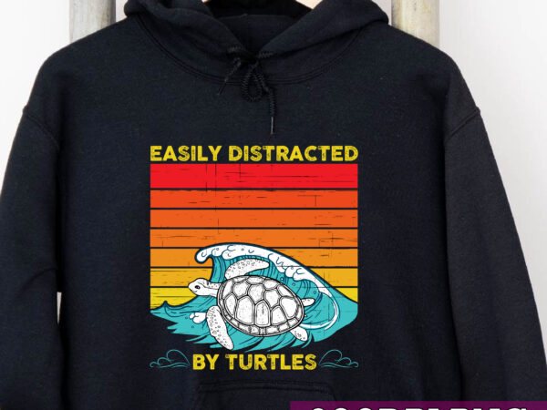 Easily distracted by turtles, save the turtles, funny gift for turtle lover, environment tee, earth day, retro vintage turtle png file tc vector clipart