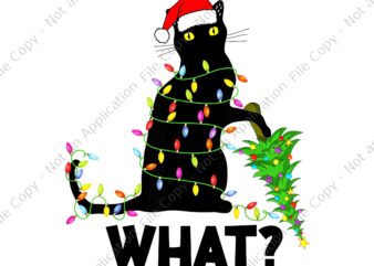 Black Cat Pushing Christmas Tree Over Cat Christmas Png, Black Cat Christmas Lights Png, Black Cat Christmas Png