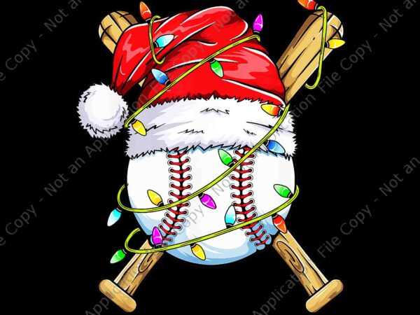 Santa sports baseball player christmas png, santa baseball png, baseball xmas png, baseball christmas png, baseball hat santa lights png t shirt template vector