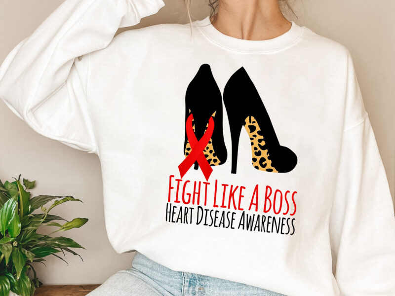 Fight Like A Boss Heart Heart Disease Awareness Leopard Shoe NL
