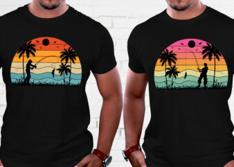 Fishing Retro Vintage Sunset Graphic Background for T-Shirt Design