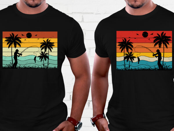 Fishing retro vintage sunset t-shirt graphic