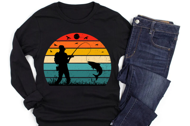 Fishing Retro Vintage Sunset T-Shirt Graphic