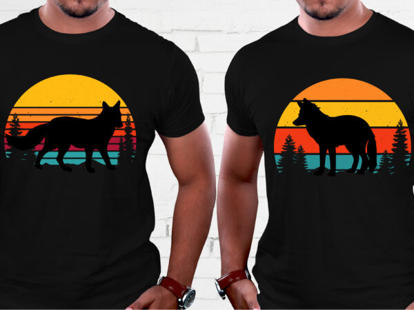 Fox retro vintage sunset t-shirt graphic