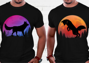 Fox Sunset Colorful T-Shirt Graphic