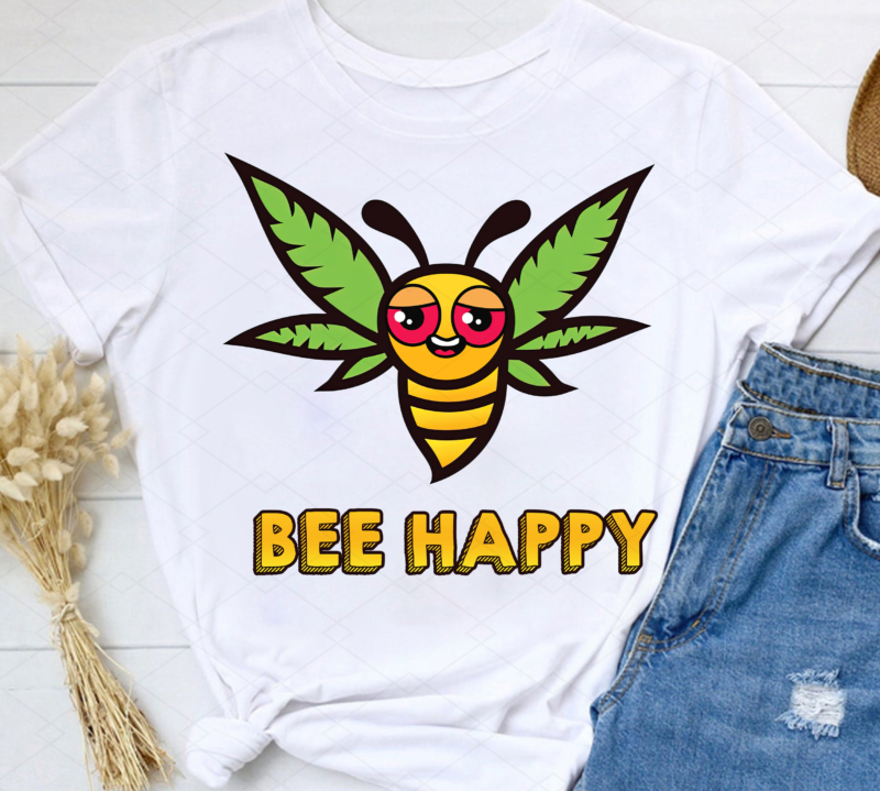 Funny Bee Happy Cannabis Weed Leaf Marijuana 420 Day Stoner NL