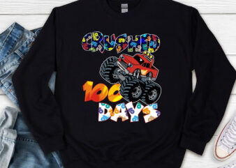 Funny Monster Truck Crushed 100 Days of School 100th Day N t shirt graphic design