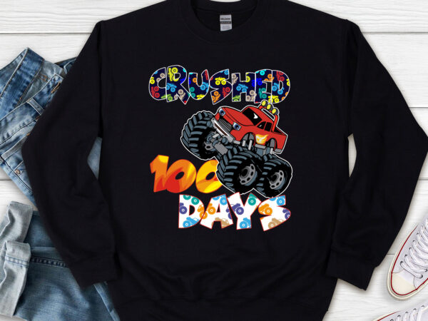 Funny monster truck crushed 100 days of school 100th day n t shirt graphic design