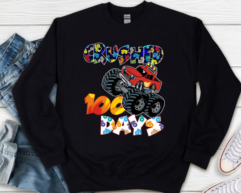 Funny Monster Truck Crushed 100 Days of School 100th Day N