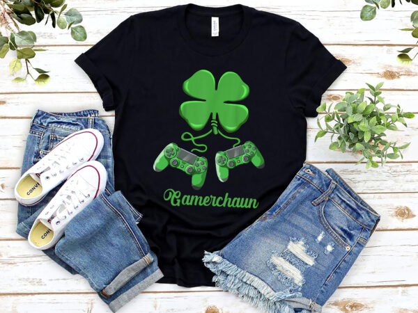 Gamerchaun game controller irish gamer boys st patricks day vintage nl t shirt design template
