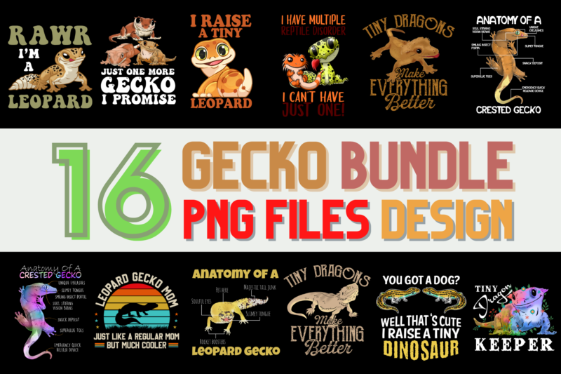16 Gecko PNG T-shirt Designs Bundle For Commercial Use, Gecko T-shirt, Gecko png file, Gecko digital file, Gecko gift, Gecko download, Gecko design