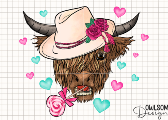 Highland Cow Valentine PNG Sublimation