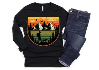 Hiking Retro Vintage Sunset T-Shirt Design