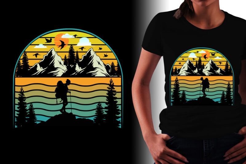 Retro Vintage Sunset T-Shirt Design Graphic Bundle