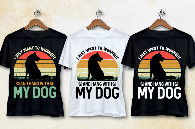 Dog Vintage Sunset T-Shirt Design Bundle
