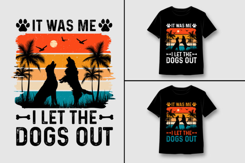 Dog Vintage Sunset T-Shirt Design Bundle