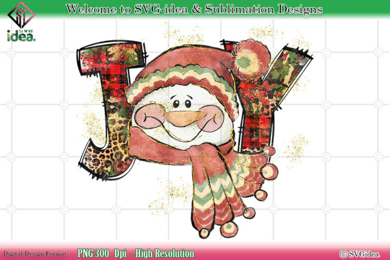 Joy Cute Snowman Christmas Shirt PNG Sublimation Design