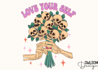 Love Your Self Skull Flower PNG Valentine t shirt vector graphic