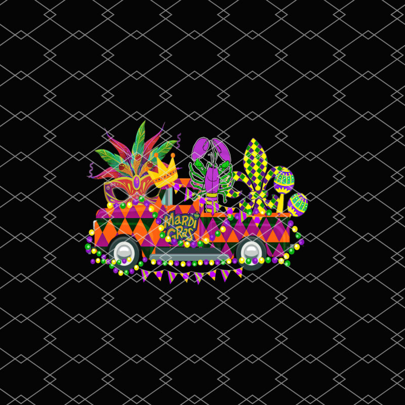 Mardi Gras Truck With Mask Fleur De Lis And Crawfish Png, Mardi Gras Png, Mardi Gras Truck Png, Mask Png, Holiday Gift PNG File TL
