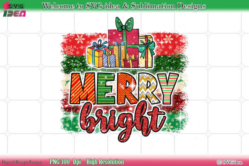 Merry Bright Christmas PNG Sublimation Design
