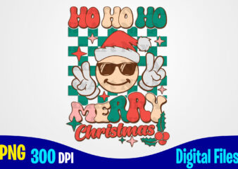 Ho Ho Ho Merry Christmas png, Retro, Aesthetic, Checkered, Smiley, Christmas sublimation t shirt design