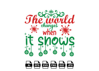 The world changes when it snows Merry Christmas shirt print template, funny Xmas shirt design, Santa Claus funny quotes typography design